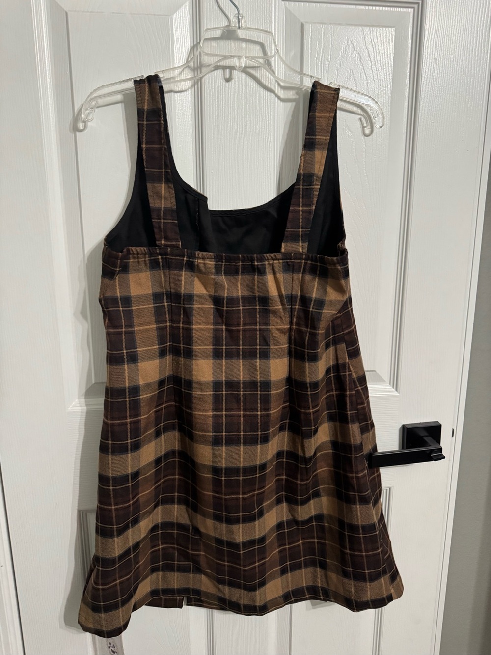 SCOOP NECKLINE CHECKS ZIPPER MINI DRESS - Picture 2 of 5